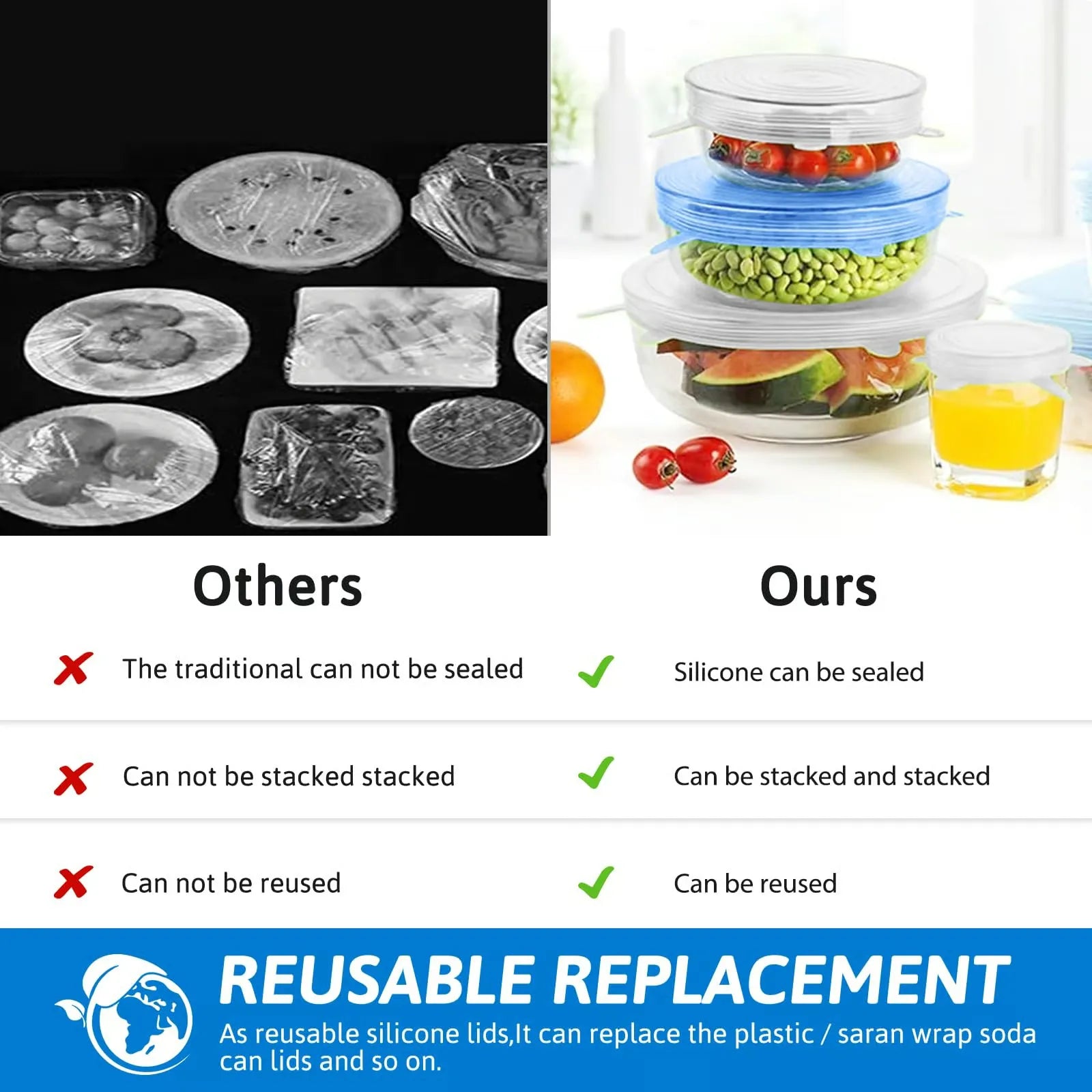 Silicone Stretch Lids | Pack of 6 | Reuseable | Washable